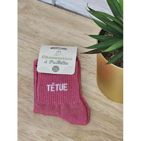 Chaussettes à paillettes "têtue" fushia