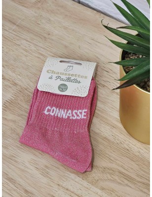 Chaussettes à paillettes "connasse" fushia