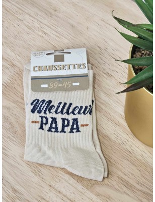 Chaussettes à paillettes "meilleur papa" beiges