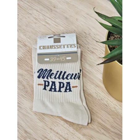 Chaussettes à paillettes "meilleur papa" beiges