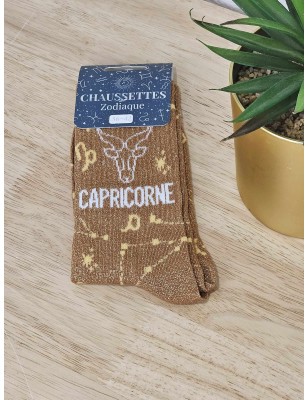 Chaussettes à paillettes "capricorne" marron