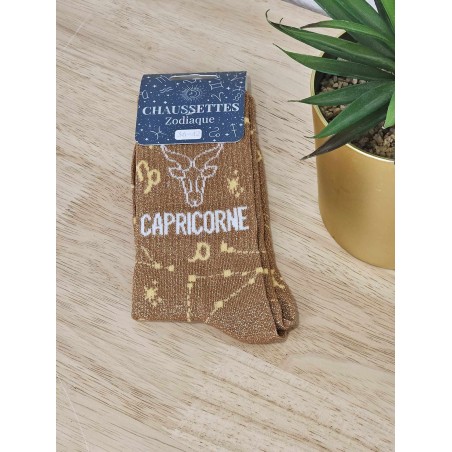 Chaussettes à paillettes "capricorne" marron