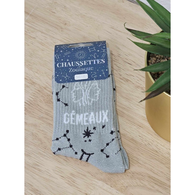 Chaussettes à paillettes "gémeaux" grises