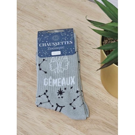 Chaussettes à paillettes "gémeaux" grises